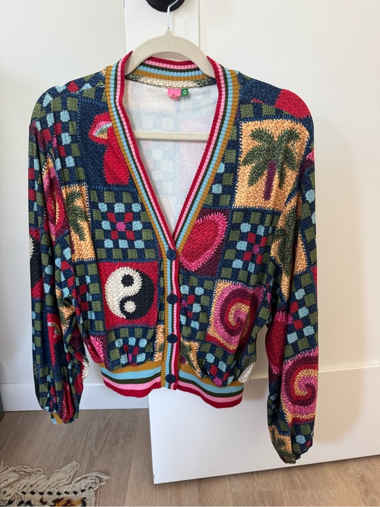 FARM Rio Tops - FARM Rio Multicolor Patchwork V‑Neck Button Cardigan